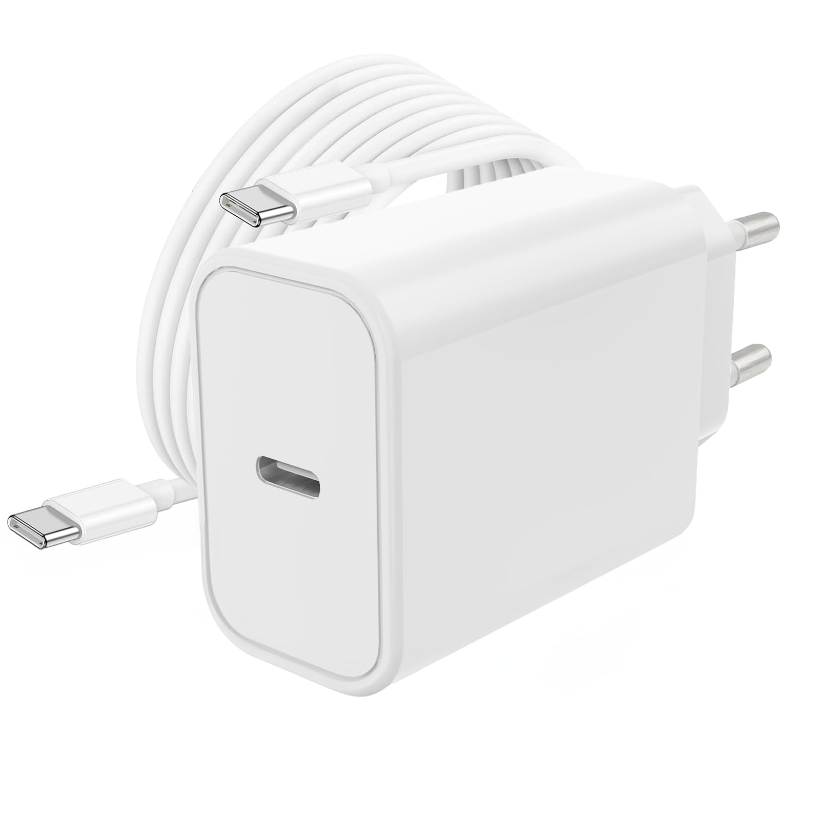 Cuxnoo Adattatore di Alimentazione USB C da 20 W, Blocco Caricatore da Muro con Cavo di Ricarica da USB-C a C da 4 Piedi per iPhone 15/15 Pro/Pro Max/iPad Pro