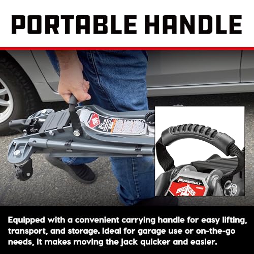 Image of Powerbuilt Biggie Smalls 2.5-Ton Off-Road Trolley Jack with 4 inch Oversized Wheels, Saddle Extension, Integrated Handle Storage, Portable Design for SUVs, Trucks, and Off-Road Vehicles 620683ECE