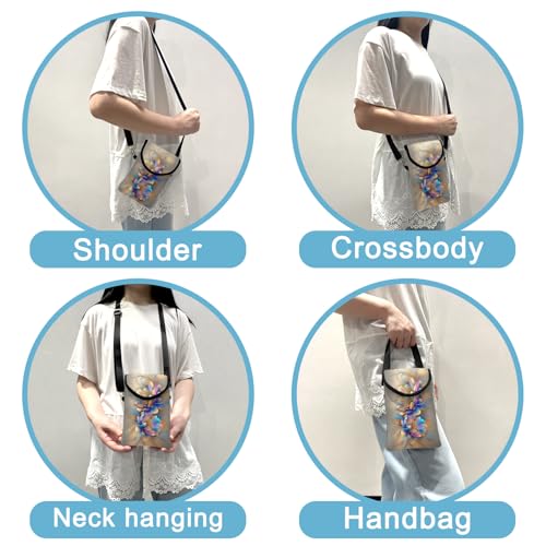 Image of Neoprene Cell Phone Sleeve Pouch Case Bag with Crossbody Strap Neck Lanyard for Women 7.5 X 4.3 in BF Flowers