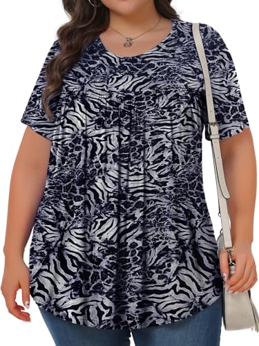 Image of Tencede Womens Plus Size Tops Tunic Short Sleeve Crew Neck Shirts Casual Soft Blouse 1X-5X