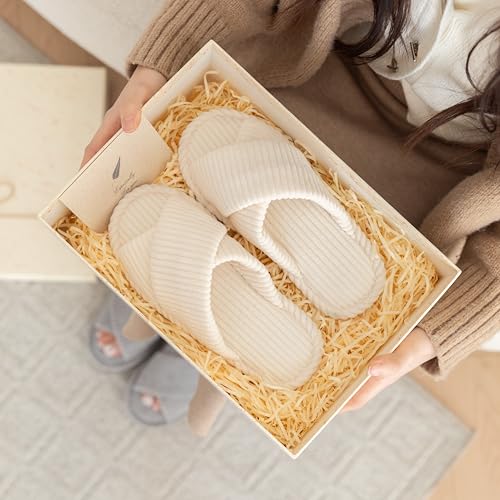 slippers for women memory foam house bedroom corduroy crossbands open toe slides sandals shoes comfy trendy gift for womens anti-skid sole