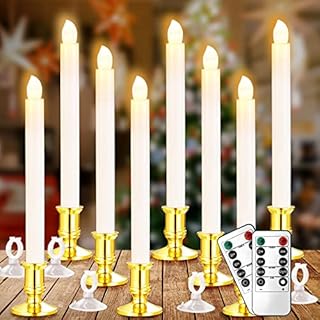 YAUNGEL Window Candles, 8 Pack LED Battery Operated Christmas Candles for Windows with Remote Timer Electric Candle Lights with Removable Candle Holders Suction Cups for Christmas Decorations…