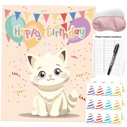 Pin The Hat on The Cat, Cat Birthday Party Games, Cat Themed Pet ...
