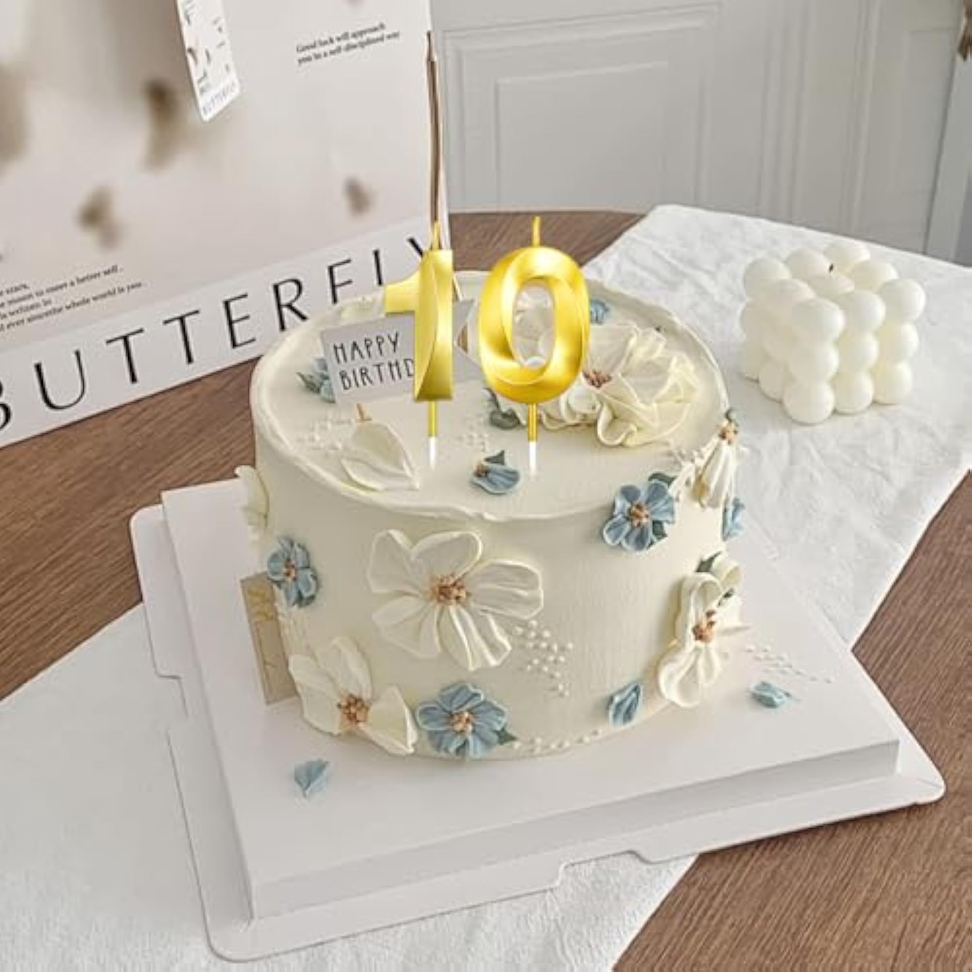 Gold 10 Number Candle, 2 Pack for 10th Birthday