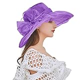 Sonnenschutz Hut Frühlings-Sommer-Ineinander greifen-Sonnenschutz-Hut-Blumen-Temperament-Hochzeits-Kleid-Hut-Sonnen-Kuppel-große Krempen-Hut-Mode-Hut für Frau Faltbar Sonnenhut (Purple, One Size)