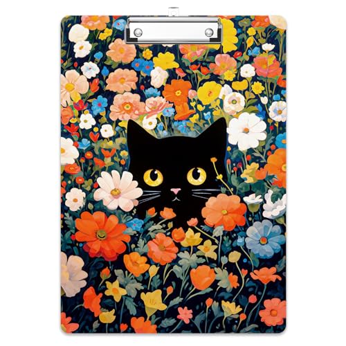 Rimilak Wood Clipboard, 8.5x11 Hardboard Clip Board, Flowers Cat