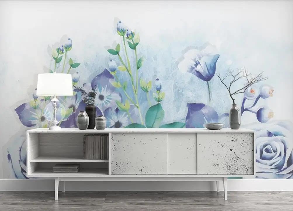 Papier peint floral 3D bleu ILIYA pour créer une ambiance cocooning de chambre