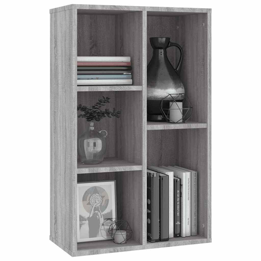 Bücherregal Grau Sonoma 50x25x80 cm aus Holzwerkstoff, 5-Fach Seitenregal als Sideboard nutzbar, vielseitiger Bücherständer für Wohnzimmer, einfache Reinigung mit feuchtem Tuch