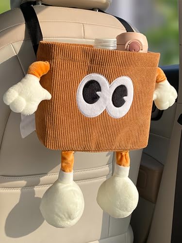 Car Cute 2 in 1 Trash Can with Tissue Holder Box Seat Back Bag Hanging Over The Seat Organizer Plush Cartoon Animal Storage Garbage,Brown