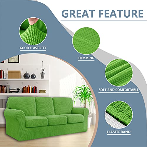 Housse de canapé 3 places extensible pour un salon vert herbe - 3