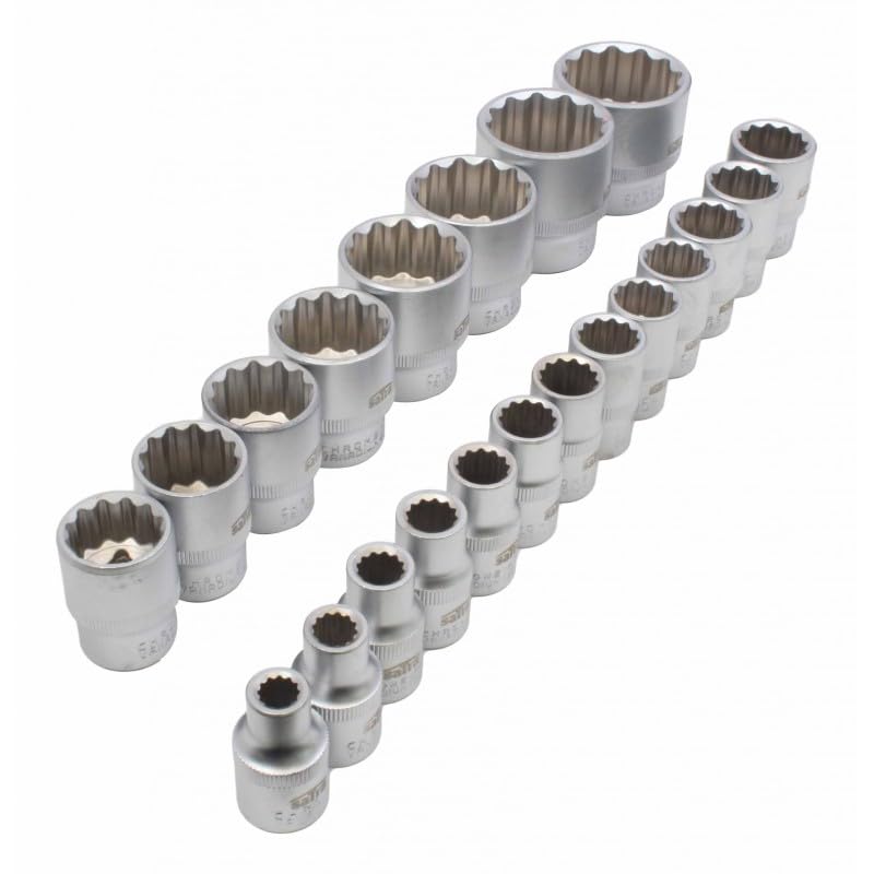Satra Juego de llaves tubulares multidentadas XZN de 12 caras, 21 piezas, 8-36 mm, 1/2 pulgadas, con maletín de plástico