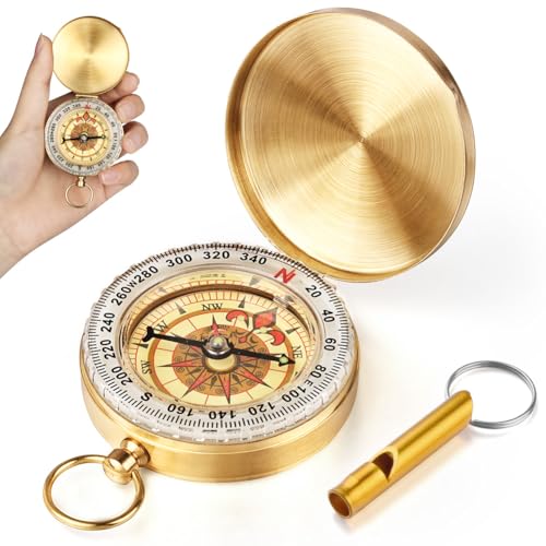 flintronic Messing Kompass Outdoor, Pocket Taschenkompass, Kompass Wandern Portable mit Leuchtfunktion für Outdoor-Camping-Navigation, Orientierungslauf und Survival