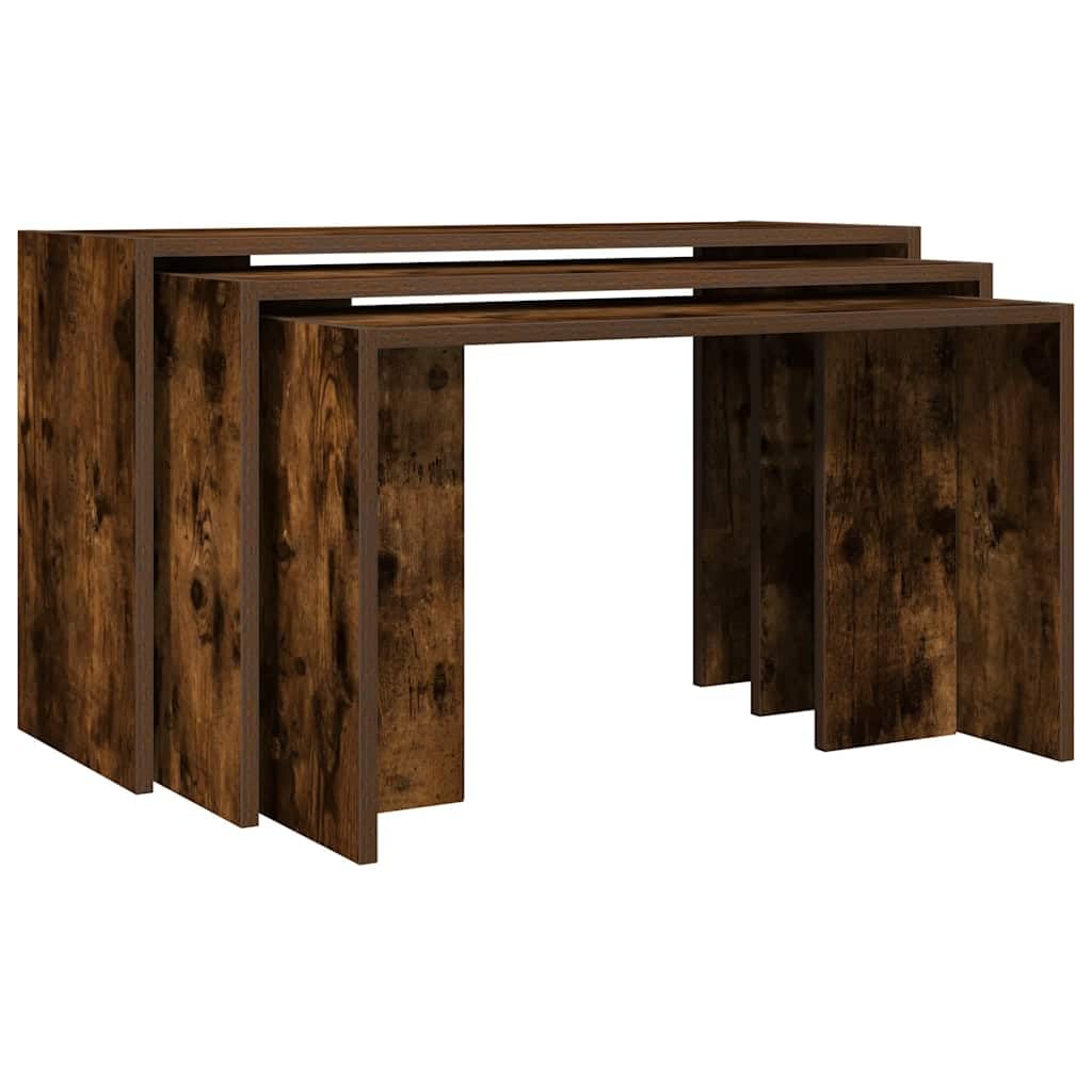 Stoły Stackable 3 szt. Sklejka Dąb Dym