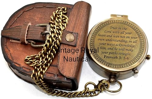 Brújula portátil con caja de cuero AASIYA, grabado proverbios miniatura 6