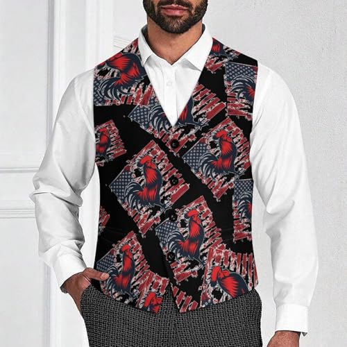 Vintage US Flag Cock Fight Men's Suit Vests Business Formal Dress V-Neck Waistcoat Tops with 2 Pockets2