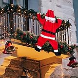 NSWDYLO 42 Inch Christmas Hanging Santa Claus Suit Indoor & Outdoor Climbing Hanging Santa Christmas Ornament Roof Gutter Chimney Christmas Tree Hanging Ornament Yard Decor Xmas New Year