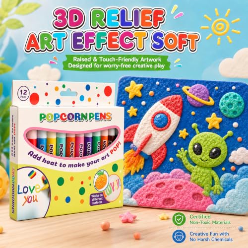 Image of PATPAT 12Pcs 3D Magic Pen for Kids Colour Popcorn Pens Markers for Drawing