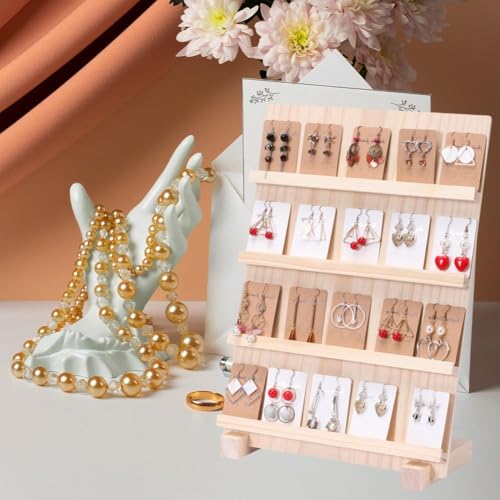 Présentoir de bijoux en bois pour exposition artisanale et table de vente