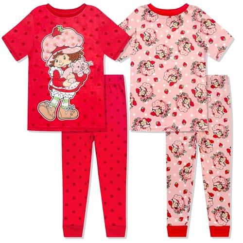 Strawberry Shortcake 4 Piece Pajama Set - Kids Tight Fit Short Sleeve & Pants Sleepwear Set for Girls & Toddlers - Official