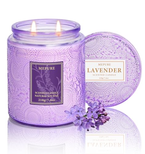 Lavendel Duftkerze im Glas Duftkerze aus Sojawachs mit Doppeldocht ca. 50 Std. Brenndauer handgegossen sanfter Lavendel Kräuter-Holzduft für Zuhause Entspannung & als Geschenkide