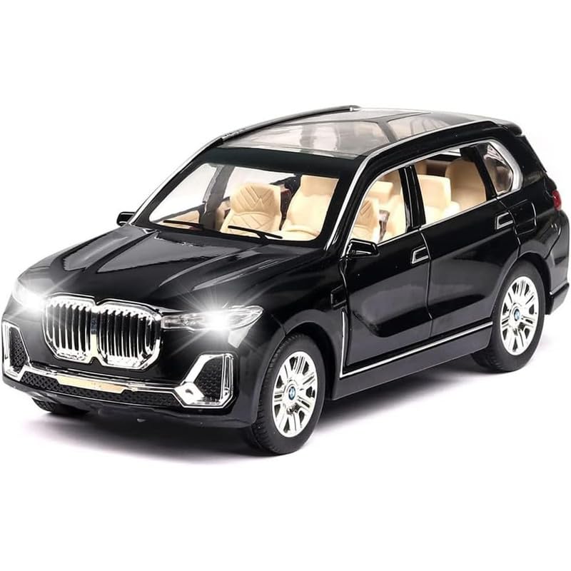 Image of Kids Model 1:32 BM X7 Die Cast Metal Car Pull Back Action Opening Doors with Realistic Engine Sound Lights Toy Car Gift for Boys - Black