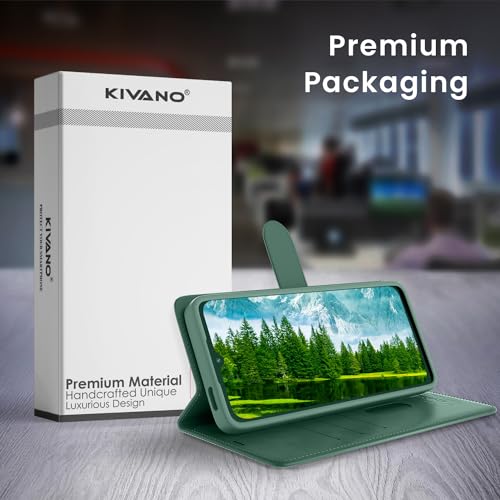 Image of KIVANO LUXE Compatible for Realme Narzo 80 Lite 5G / Realme C73 5G / Realme C75 5G Luxury Handmade Leather Magnetic Flip Folio Case | Card Holder & Kickstand | Slim Protective Cover | Unisex - Green