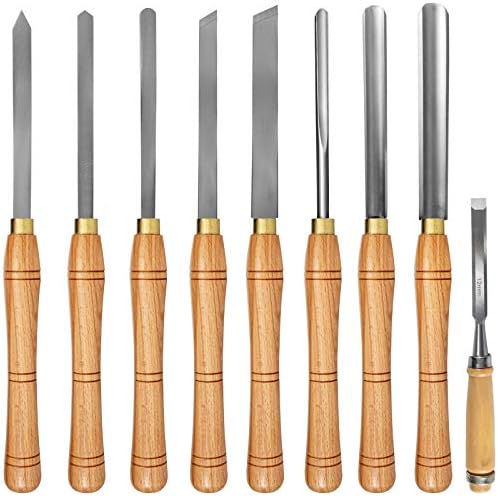Mophorn Woodworking 8 Pcs Lathe Chisel, Wood Lathe Chisel Cutting Carving HSS Steel, Wood Turning Tools for Hardwood, One Free Chisel (Wooden Kitchen