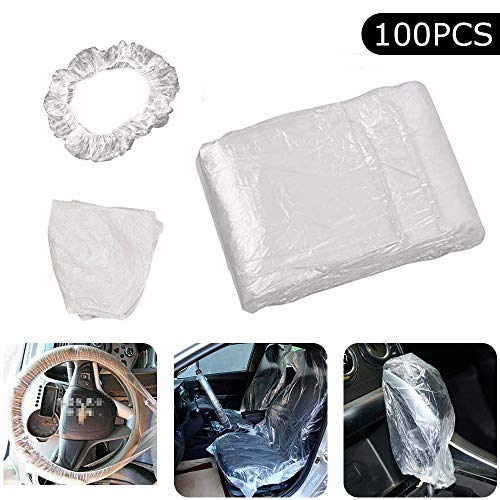 Housse de siège Auto jetable Universelle Joeesun - 100 Pcs Housses de siège Auto Transparentes + 100 Pcs Housse de Volant + 100 Pcs Housse de Levier de Vitesse pour réparation Automatique Cover