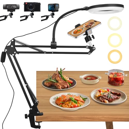 Support de Téléphone avec Anneau Lumineux, Anneau Lumineux USB Support de Bras de Téléphone Articulé Flexible, pour Youtube en Direct Cuisine, Enregistrement Vidéo sur Ongles