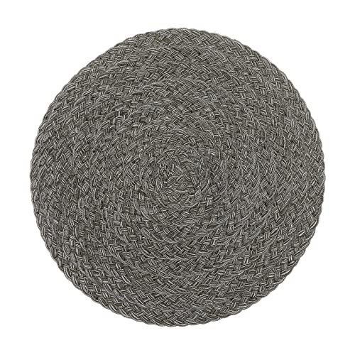 Image of SHACOS Round Braided Placemats Set of 6 Thick Woven Placemats Washable 15 inch Circle Place Mats Non Slip Table Mats for Dining Table, Gray White