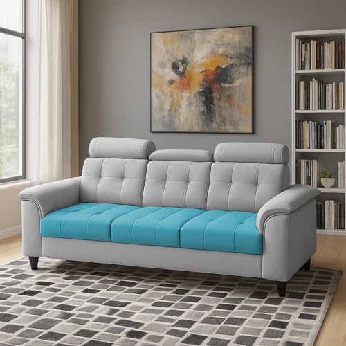 Image of Casaliving Ella 3 Seater Sofa Set for Living Room (Turquise Grey Colour Fabric) Premium Fabric Sofa