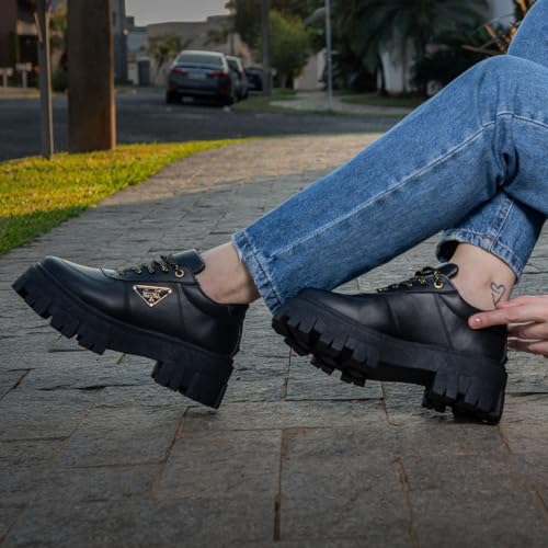 Oxford Tratorado Feminino GuGi 404-GG Plataforma Blogueira Antiderrapante (Preto,36)