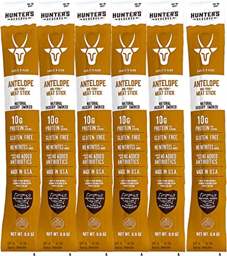 6 Count - Hunter's Reserve - PKM - Exotic Meat Trail Sticks - 6 Count - Adventure You Can Taste - Wild Game Exotic Jerky Meat Sticks (Antelope)