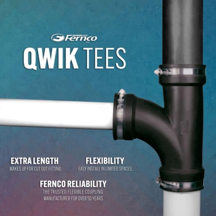 Miniatura 3 de Fernco 4" flexible de PVC Tee con buje reductor opcional de 3" para conexiones de tuberías de hierro fundido DWV, acero y plástico