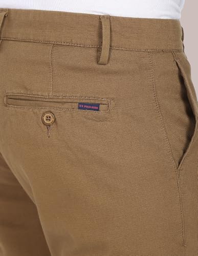 Image of U.S. Polo ASSN. Men's Regular Solid Textured Austin Trim Fit Mid Rise Casual Trousers