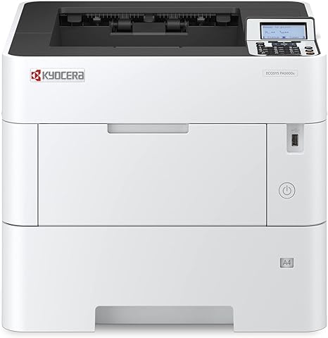 KYOCERA ECOSYS PA5000x Monochrome Laser Printer, 52 ppm, 600 x 600 dpi and Up to Fine 1200 dpi, 600 Sheet Tray, 100 Sheet MPT, Duplex, 5 Line LCD w/Hard Key Panel, Gigabit Ethernet, USB, 512 MB