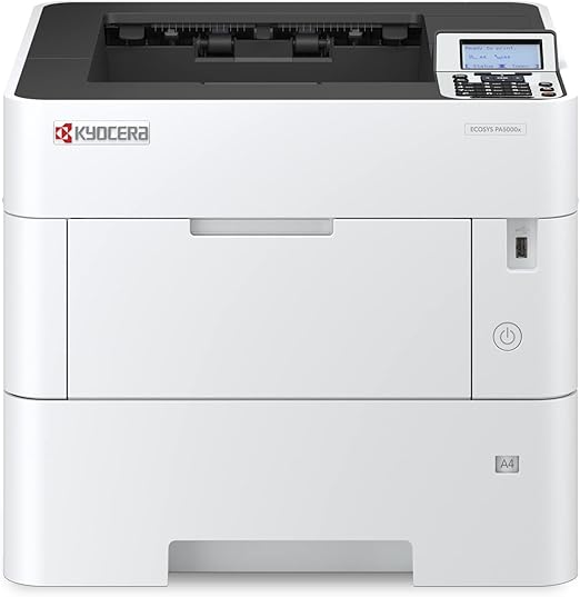 KYOCERA ECOSYS PA5000x Monochrome Laser Printer, 52 ppm, 600 x 600 dpi and Up to Fine 1200 dpi, 600 Sheet Tray, 100 Sheet MPT, Duplex, 5 Line LCD w/Hard Key Panel, Gigabit Ethernet, USB, 512 MB