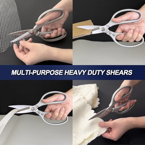 Image of Stainless Steel Utility, Ergonomic Handle Multi-Purpose Shears, Leather Scissors, All Metal Scissors, Black (8-Inch)