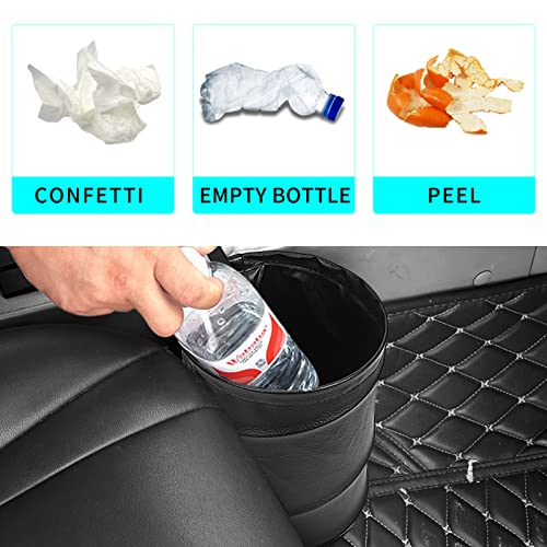 Image of Homelove Collapsible Pop Up PU Leather Trash Can, Portable Leak-Proof Waterproof Car Trash Bin, Multifunctional Organizer Trashcan Storage Bag with Hanging Elastic Strap Loop, Black