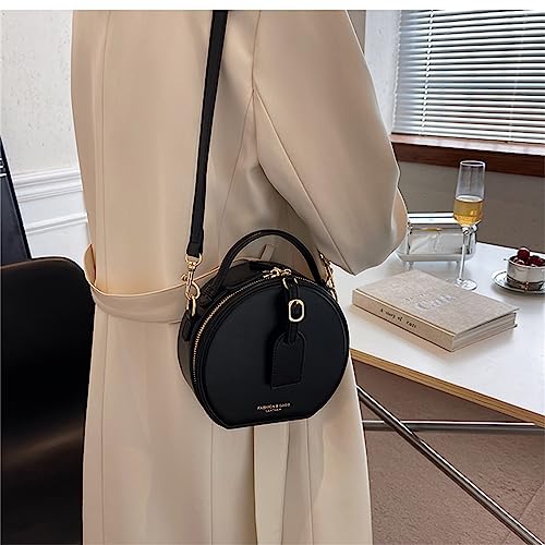 Western Leather Round Bag for Women,Retro Round Bag Top Handle with Strap3