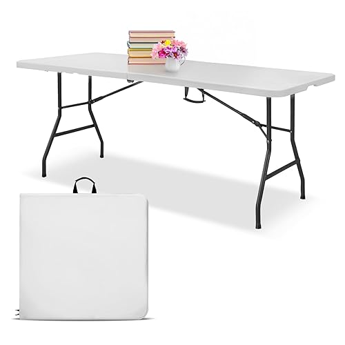 EconoHome 6ft Folding Table with Handle | Heavy-Duty Foldable Table | Portable Table for Indoor & Outdoor Use - White - 6 Ft
