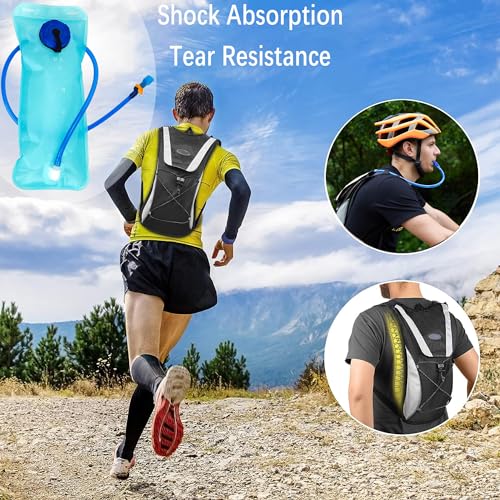 XFLYP Running Vest, Lightweight Hydration Backpack with 2L Water Bladder, Backpack Bicycle Bag Waterproof, Reflective, Tear Resistance for Running Outdoor Sports Trail Racing Marathon Hiking (Black) - Image 3