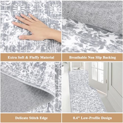 Pauwer Boho Hallway Runner Rug 2'6'' x 12' Washable Entryway Area Rugs Non Slip Farmhouse Vintage Floor Mat Long Carpet Runner for Hallways Laundry Room Kitchen Bathroom Bedroom