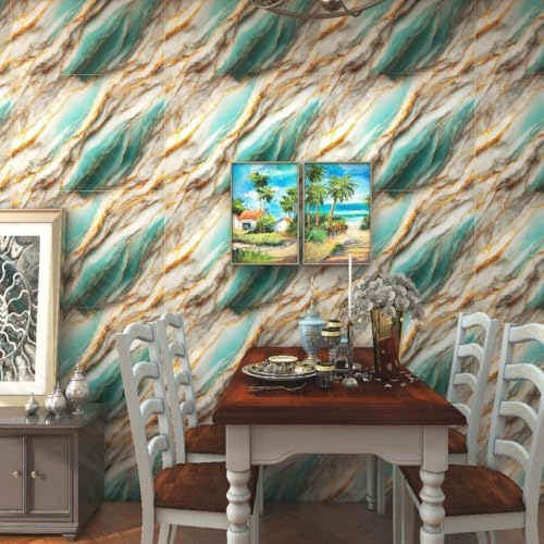 Image of INFINITY DECOR Marble UV Panels, Blue Stone Effect, Self-Adhesive Wall Tile (60 cm x 60 cm), Marble Look (Pack of 25)