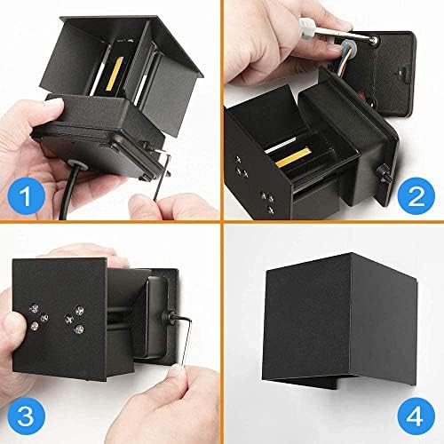 CANMEIJIA Outdoor Wall Lights 12W, Waterproof IP65 LED Outside Wall Lights, Adjustable Beam Aluminum Black Indoor Wall Lamp, 3000K Warm White for Garden Bathroom Bedroom Living Room Kitchen (4 Pack)