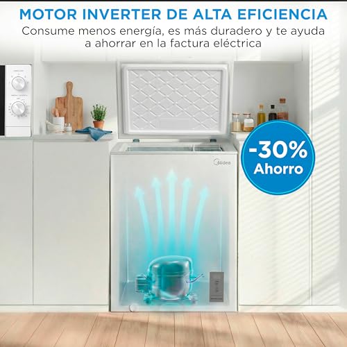 MIDEA Arcon Congelador Pequeño de 143L | Congelador Horizontal Convertible a Frigorífico con Motor Inverter, Control Electrónico de Temperatura, Cestas con Asa | Arcón Silencioso 37 db Bajo Consumo - Imagen 7