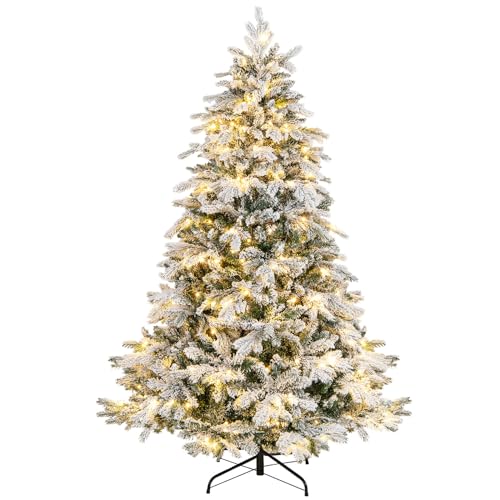 COSTWAY 180 cm Künstlicher Weihnachtsbaum mit Beleuchtung und Schnee,...