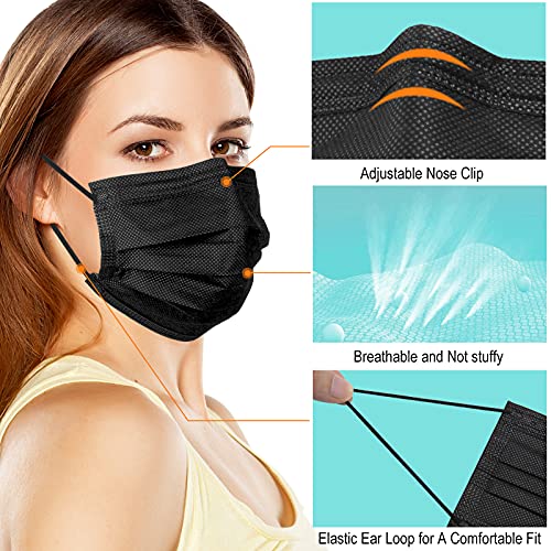 100 Pack Disposable Face Masks, 3 Ply Filter Protection Black Disposable Face Masks - Image 4