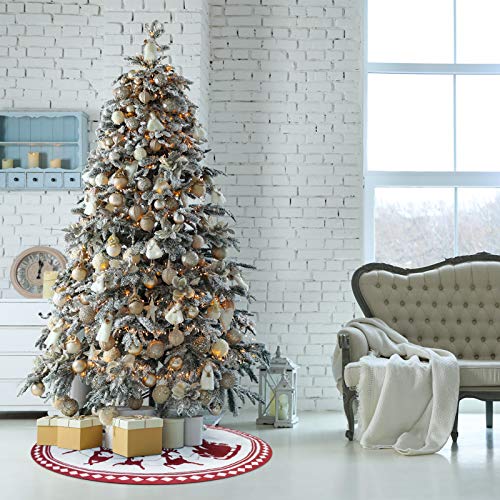 WBHome Christmas Tree Skirt, 48 inch Double-Layer Cable Knit Knitted Thick Rustic Holiday Decoration, Christmas Sledge Pattern - Thumbnail 4