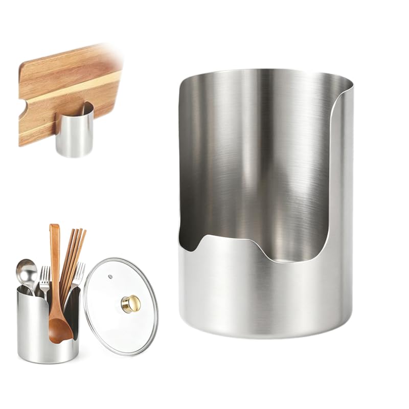 2 In 1 Multi-functional Kitchen Utensil Holder, Heavy Duty Stainless Steel Pot Lid & Spoon Rack Space-Saving Vertical Stand for Spatulas, Tongs, Ladles, Countertop Organizer,1 Psc